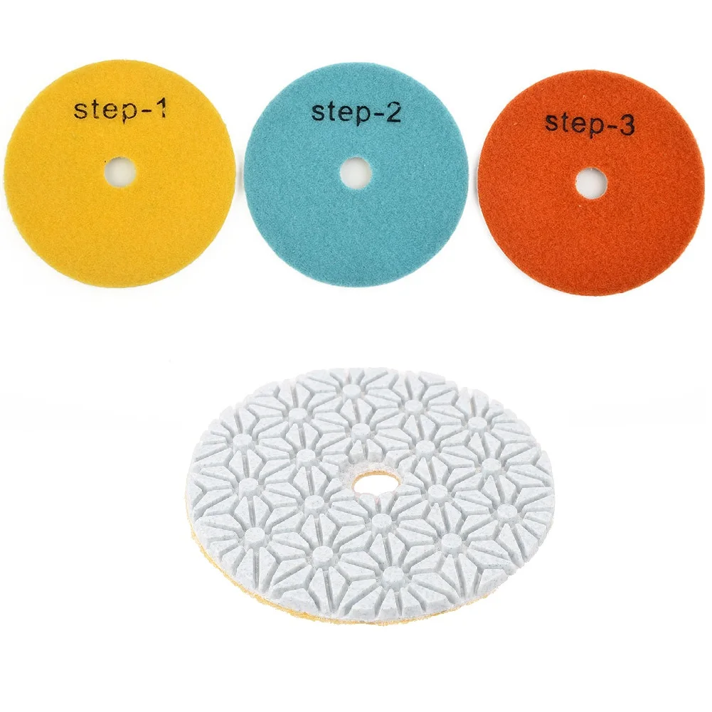 2pcs Polishing Pads 4Inch 100mm Dry/wet 3 Steps Polishing Pads For Granite Concrete Marble Stone Grinding Tools Accessories