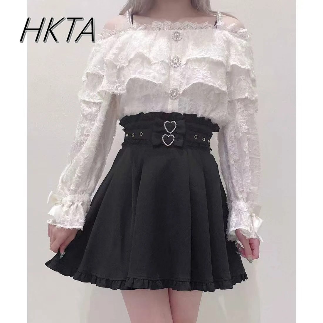 

Рубашка в японском стиле с жемчужным ремешком, пуховая рубашка с открытыми плечами, мягкая милая блузка в стиле Лолиты для женщин и девочек, осень 2021, новые рубашки с длинными рукавами