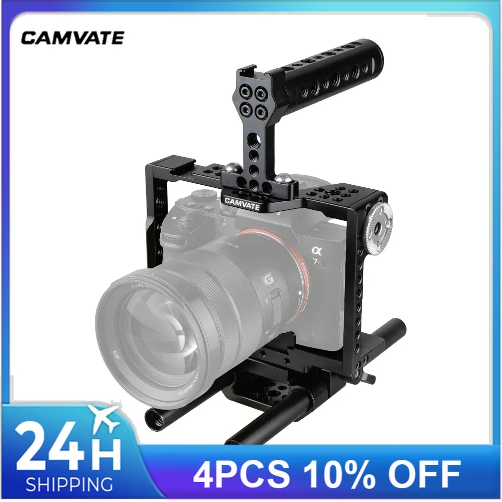 CAMVATE Camera Cage Rig With Top Cheese Handle&15mm Rod Support System For Sony a7 II,a7R II,a7S II,a7 III,a7R III,A7R4,a9Series