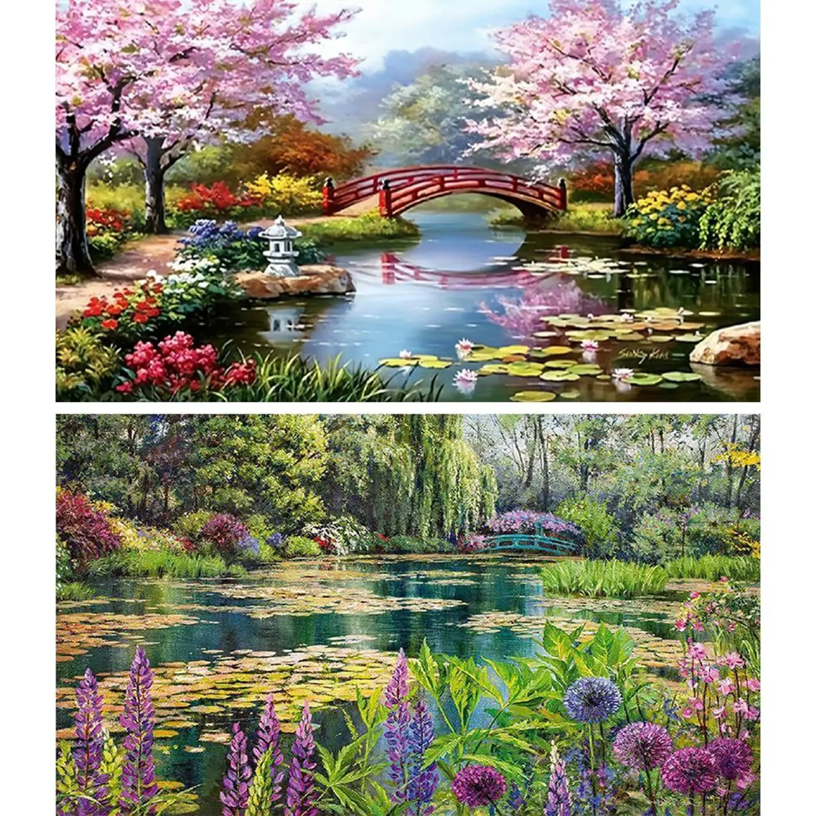 

2pcs Landscape 5D DIY Full Drill Round Diamond Painting Kit for Home Wall Decor