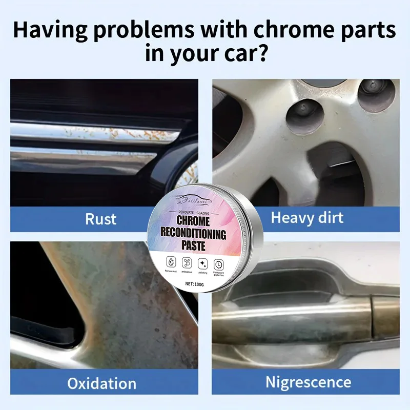 Восстанавливающая паста для хромированных деталей транспортных средств, предназначенная для обновления окисленной хромированной отделки и эмблем, поставляется с губкой.