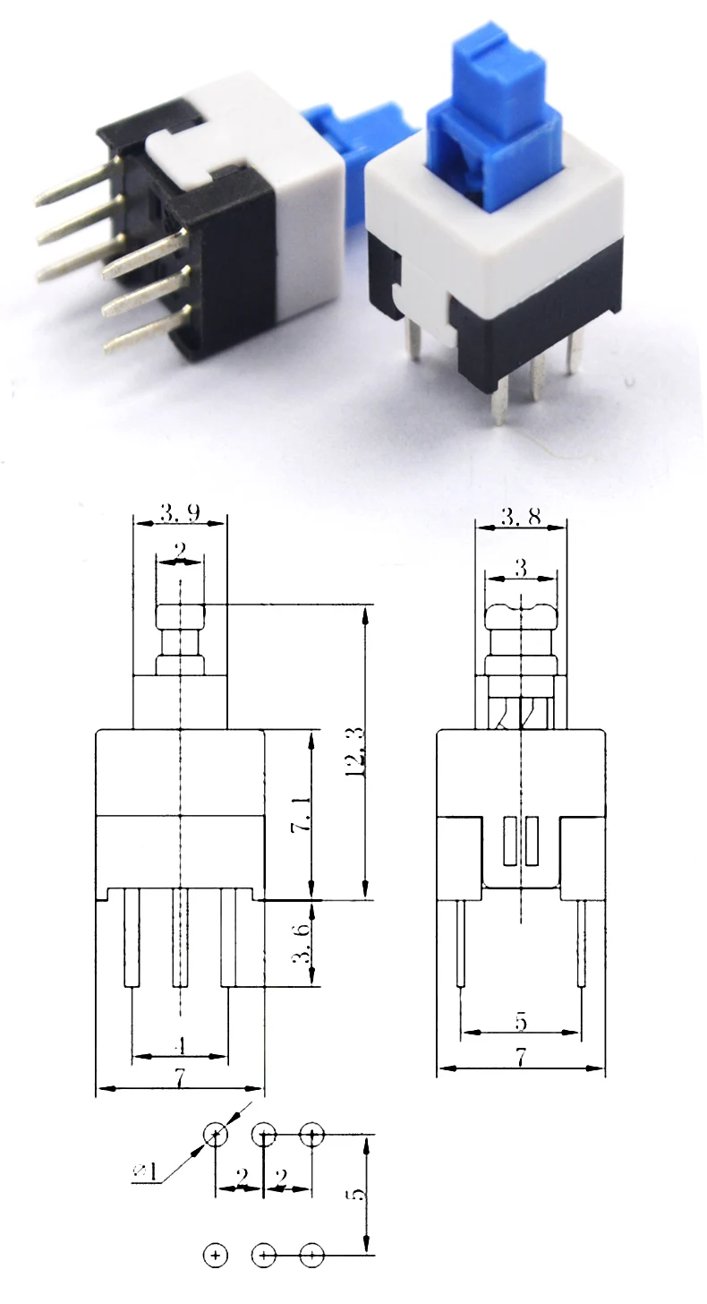 20 Stück Tastenschalter, Schlüsselschalter, Sechspol-Schalter, 5,8*5,8 7*7 8*8 8,5*8,5 mm, selbstsichernder oder nicht selbstsichernder Schalter, Sechspol – Detail 4