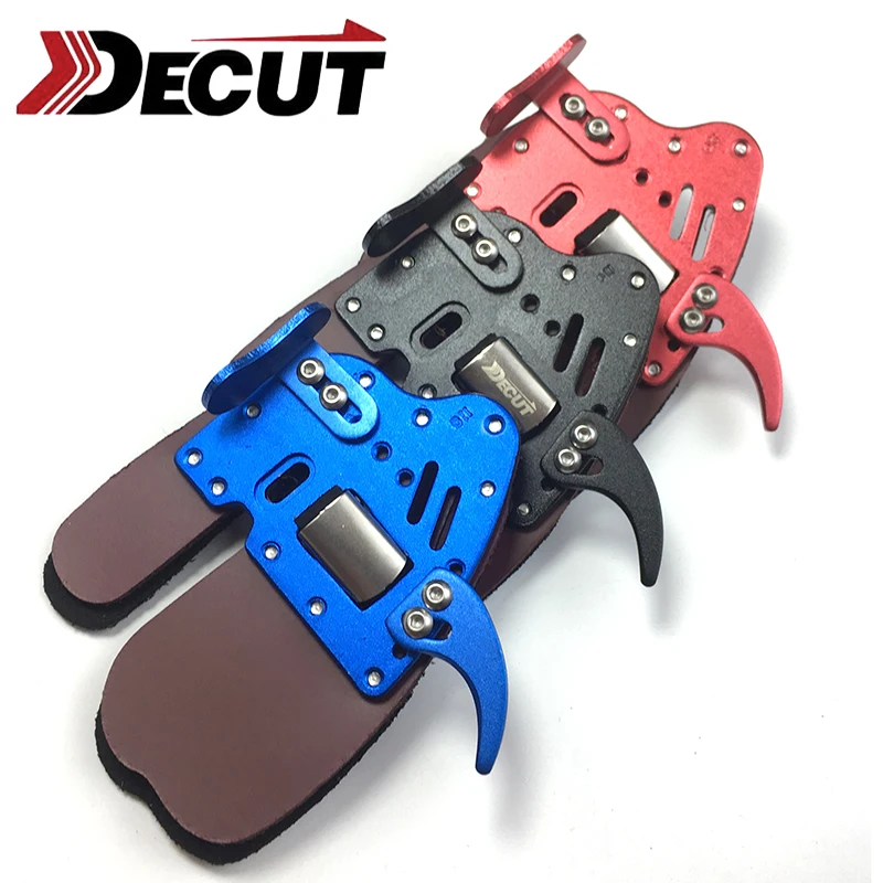 Decut HOCKII Archery Finger Tab Guard Aluminum Baseplate+ Leather Finger Protector LH/RH Shooting Accessory