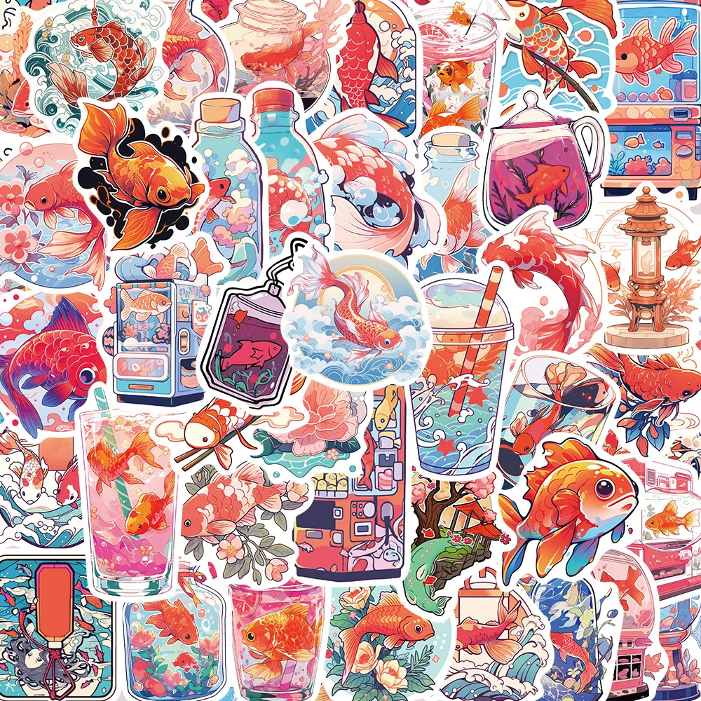 10/30/50pcs Funny Ins Style Cute Cartoon Goldfish Aesthetic Stickers Decals Laptop Guitar Notebook Phone Decoration Sticker Toys