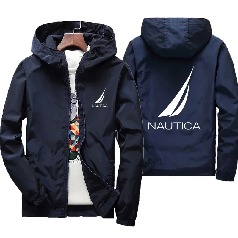 NAUTICA Men Hooded Zip Windbreaker Lightweight Windproof Jacket Casual Outdoor Travel Sports Male Outerwear Spring Hood Coat