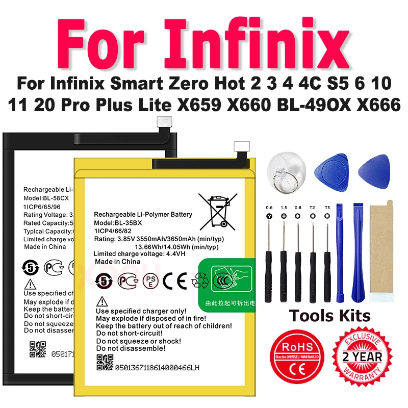 

BL-58CX BL-34BX BL-34CX BL-35BX Battery For Infinix Smart Zero Hot 2 3 4 4C S5 6 10 11 20 Pro Plus Lite X659 X660 BL-49OX X666