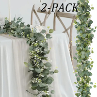 2PCS 1.8m Artificial Eucalyptus Garland Faux Silver Dollar Greenery Vines Hanging Plants for Wedding Home Party Table Wall Decor