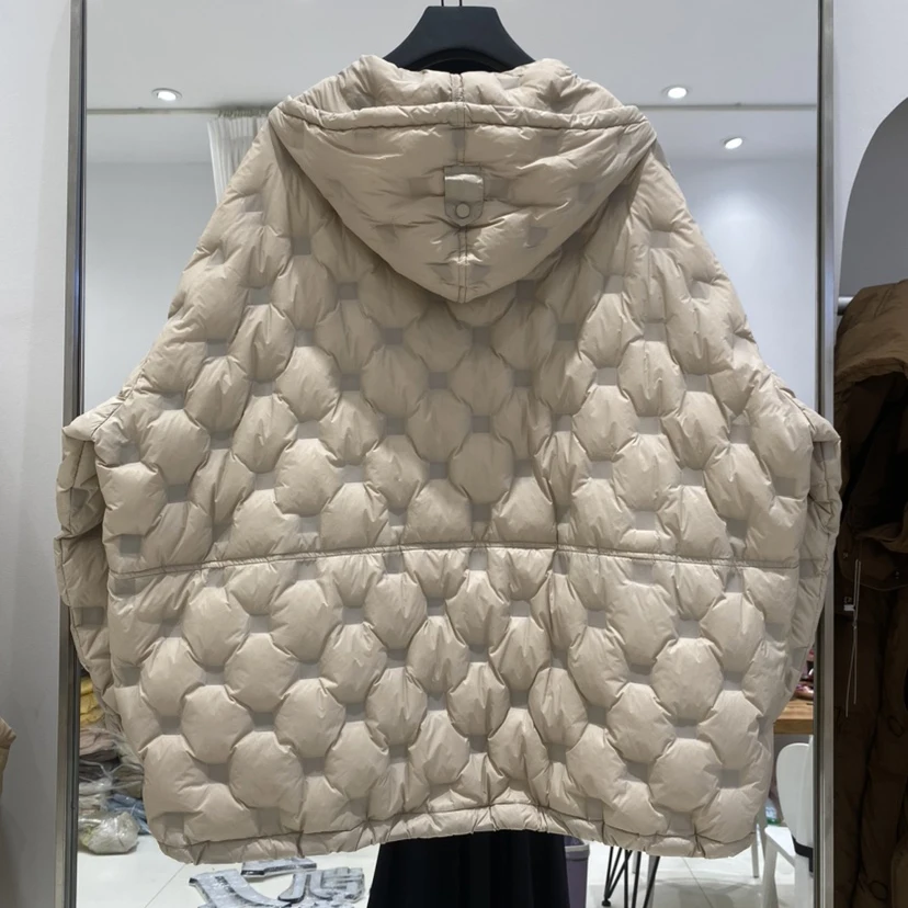 2025 Herfst Winter Pufferjack Met Capuchon Dames Effen Kleur Witte Eendendons Jas Amerikaanse Mode Losse Oversized Warme Uitloper