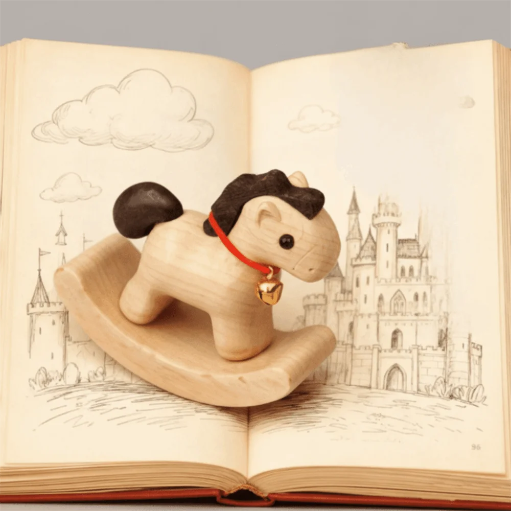 

Wooden Material Wooden Rocking Horse Carved Design Nordic Design Miniature Rocking Horse Vintage Style Miniature Size