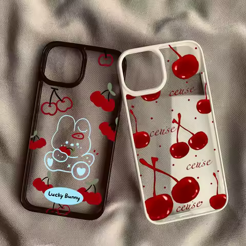 English Red Cherry Rabbit Case For Samsung Galaxy A06 A16 A54 A35 A15 A55 A52 A34 5G S24 FE S25 S24 S23 S22 Ultra Clear Cover