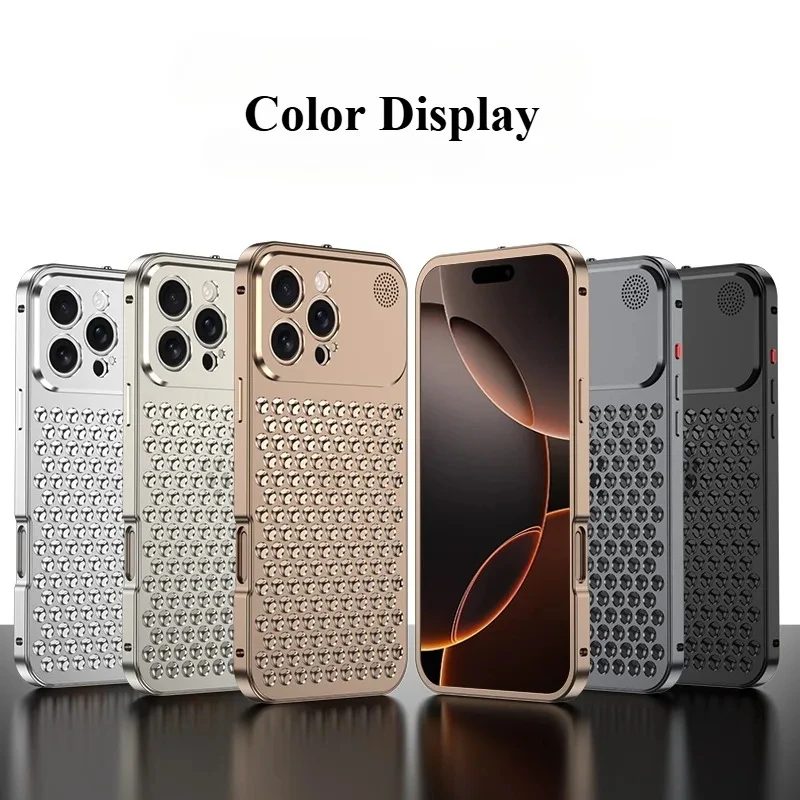 For iPhone 15 14 16 ProMax Metal Heat Dissipation Phone Case 15Pro Aluminum Alloy Aromatic Ultra-thin Shock-absorbing Back Cover