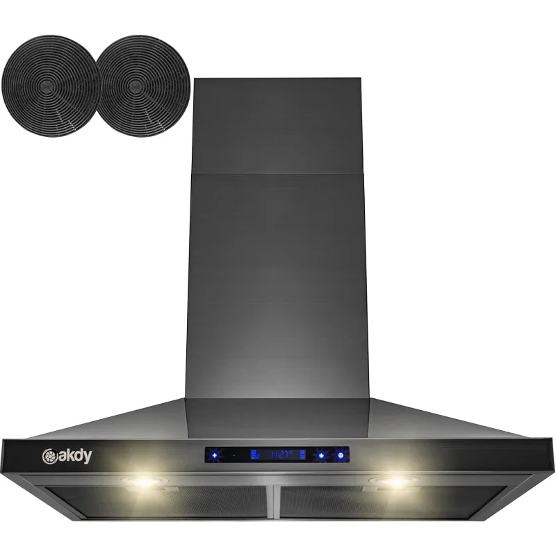 AKDY 30 in. 343 CFM Convertible Wall Mount Black Stainless Steel Kitchen Range Hood with Touch Panel and Carbon Filters