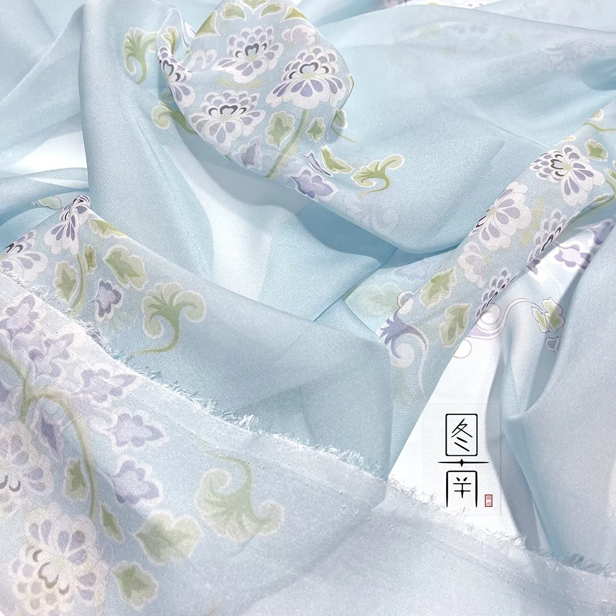 Designer Cloth Gray Jade Group Flower Hanfu Ancient Style Digital Printing Fabric Chiffon Designer Jacket and Dress Fabric