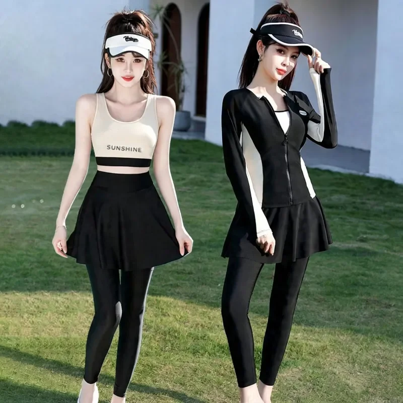 Women's Swimsuit 4-Piece Sun Protection Modest Split Swimwear, Long Sleeve & Long Pants Jellyfish Suit for Spa, Swimming, Surfin