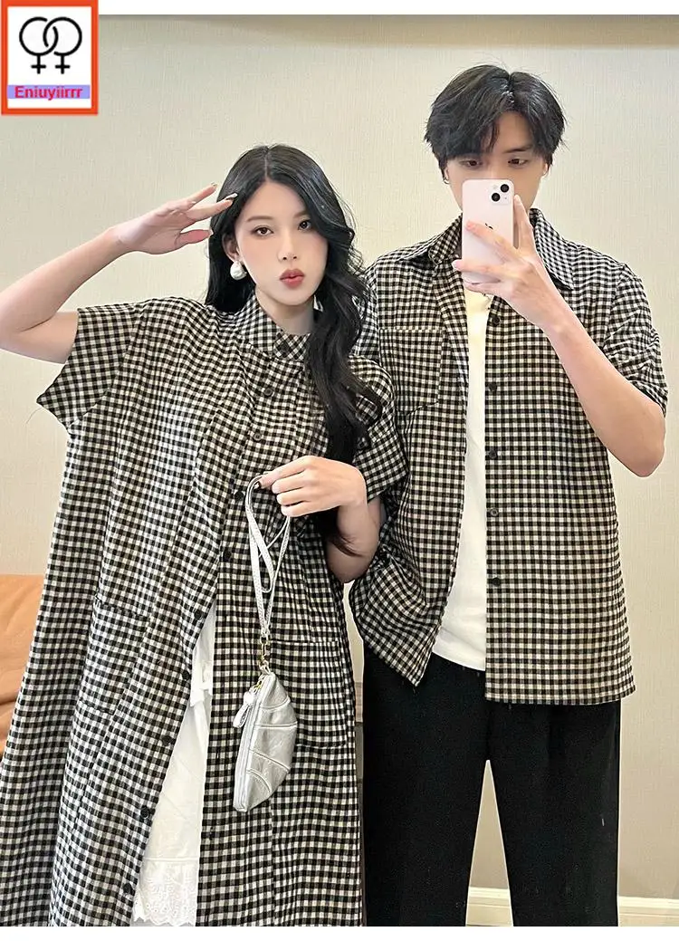 Abiti da coppia abbinati Abiti Look Amanti maschili e femminili Vacanza San Valentino Data Luna di miele Camicie scozzesi nere vintage retrò