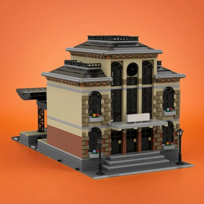 3619 деталей MOC Модульная модель немецкой железнодорожной станции, конструктор, игрушки, строительные блоки, рождественские подарки