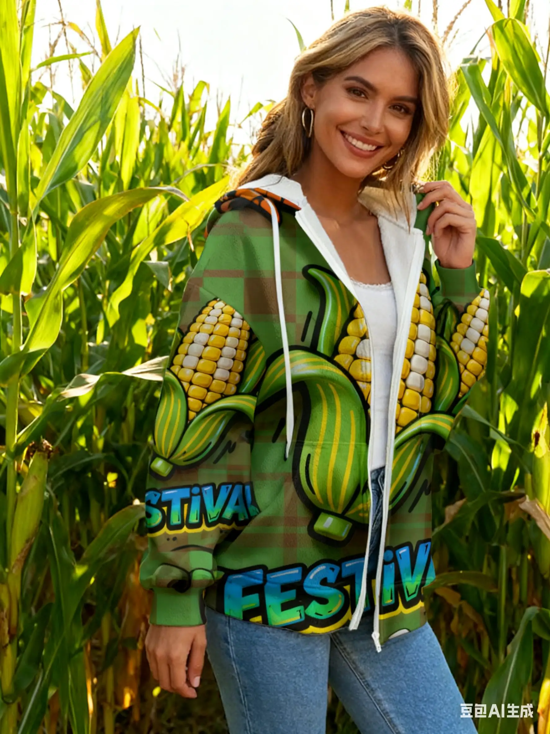 

Harvest Festival Design with Vibrant Corns, Plaid Patterns & 'Festival' Typography for Rustic Charm