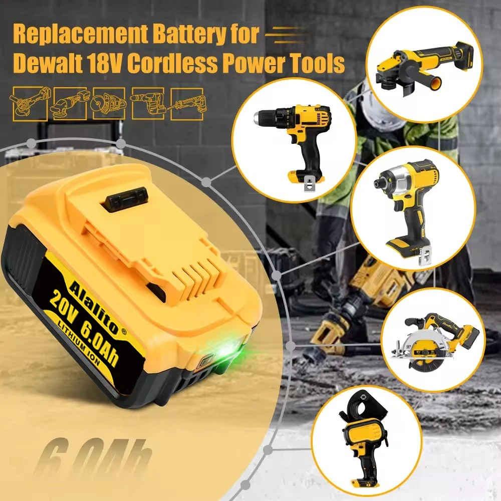 20V 6Ah MAX Lithium Battery Power Tool Replacement for DeWalt DCB184 DCB181 DCB182 DCB200 20V 6A 18V 20V Lithium Battery