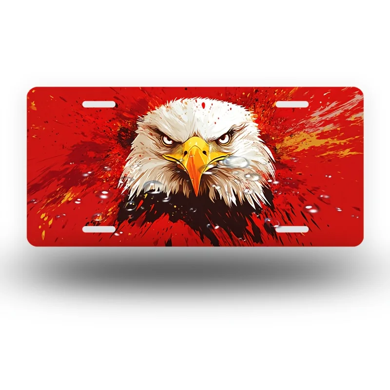 2D Flat, 1pc 2D Flat Poster Eagle Head Car Front License Plate, Sign Cover and Frame, Fun Standard Size Sign 6x12 Inches for Men