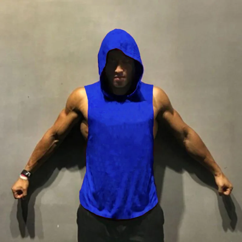 Blank Bodybuilding Stringer Sleeveless Hoodie Gym Tank Tops Mens Muscle Singlets Shirt Cotton Fitness Vest Cotton Sport Clothing