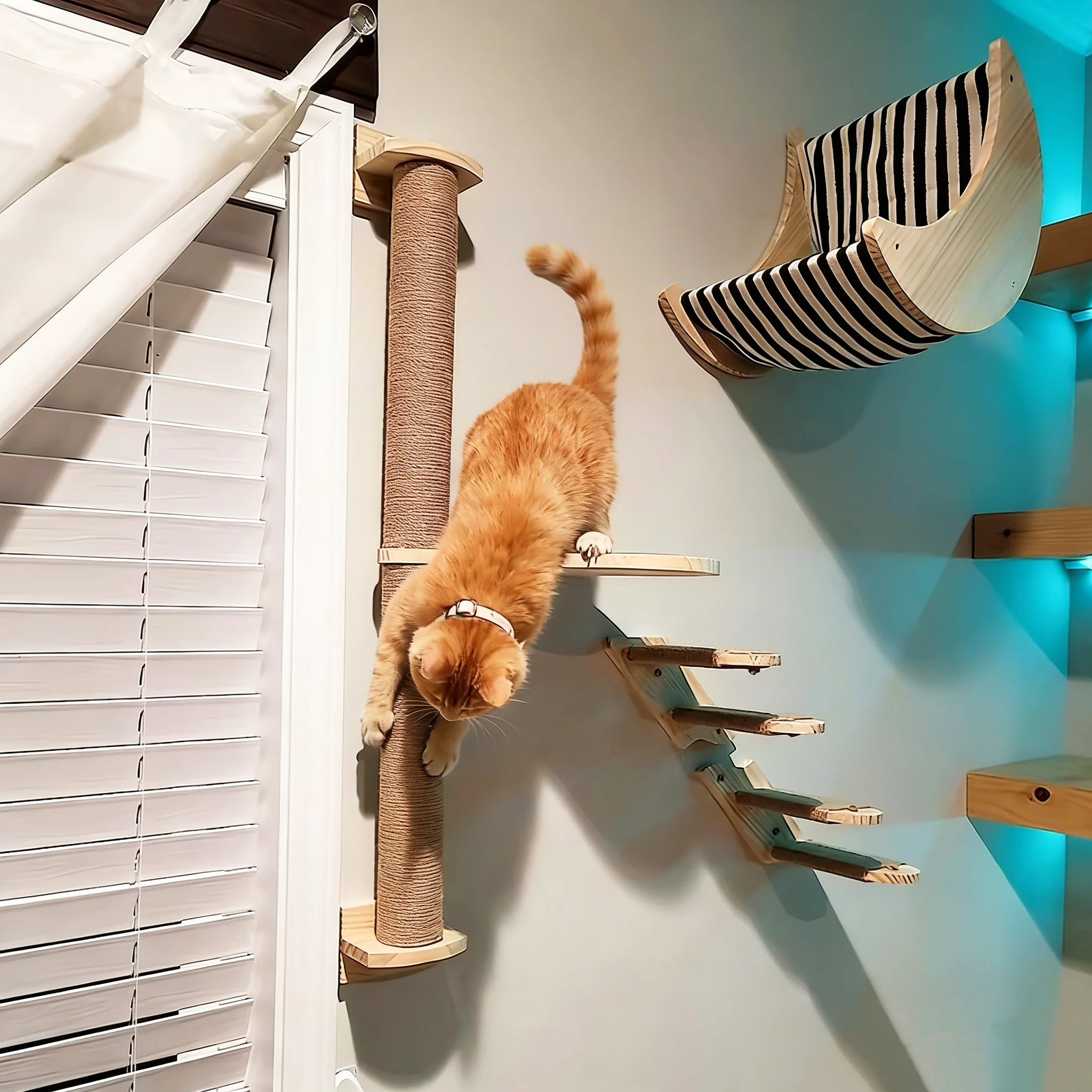 

Настенные полки для кошек, настенная когтеточка из сизаля, гамак-платформа, игровая площадка для котят в помещении, аксессуары для кошек