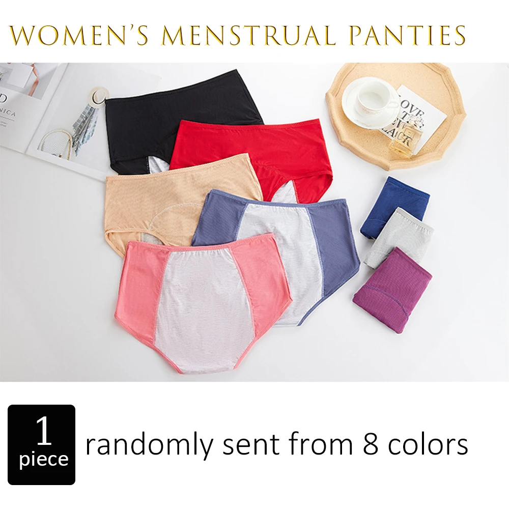 1PC Colore Casuale Mutandine Mestruali Donne Periodo Mestruale Biancheria Intima a Vita Media Traspirante Fisiologico Slip Impermeabili