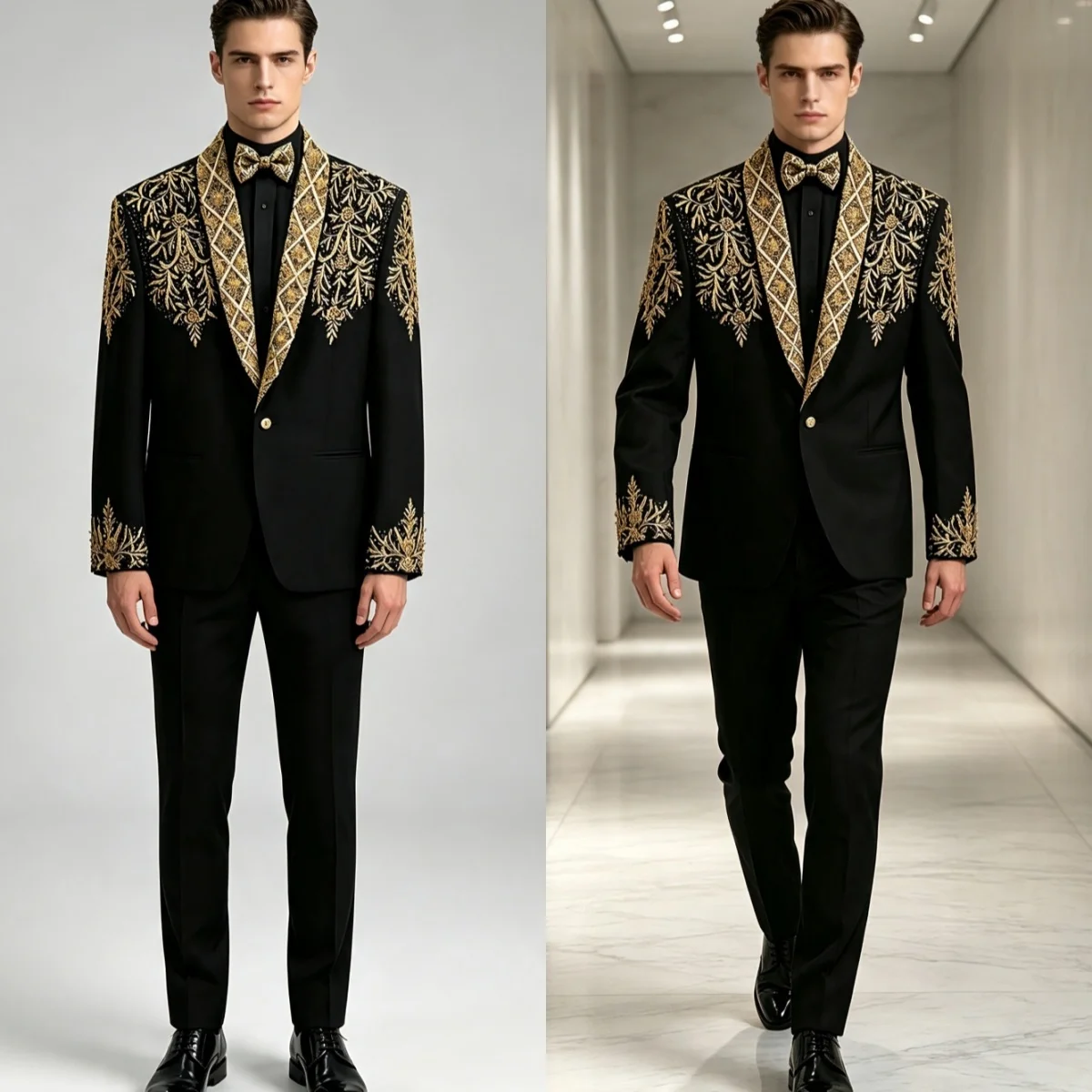 Exquisite Wedding Tuxedos Beaded Appliques 2 Piece Set Jacket Pant Men Suits Single Breasted Blazers For Banquet Customized