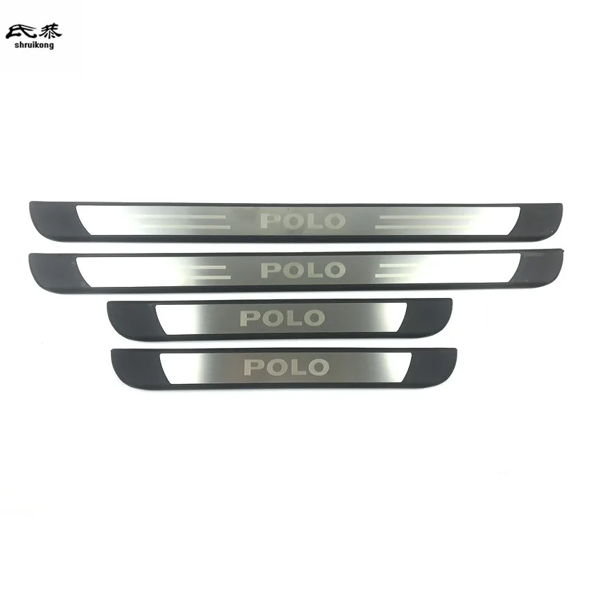 4PCS/SET ABS Plastic Stainless Steel For 2017-2022 Volkswagen VW POLO AW1 BZ1 Car Door Sill Pedals Scuff Plate Cover