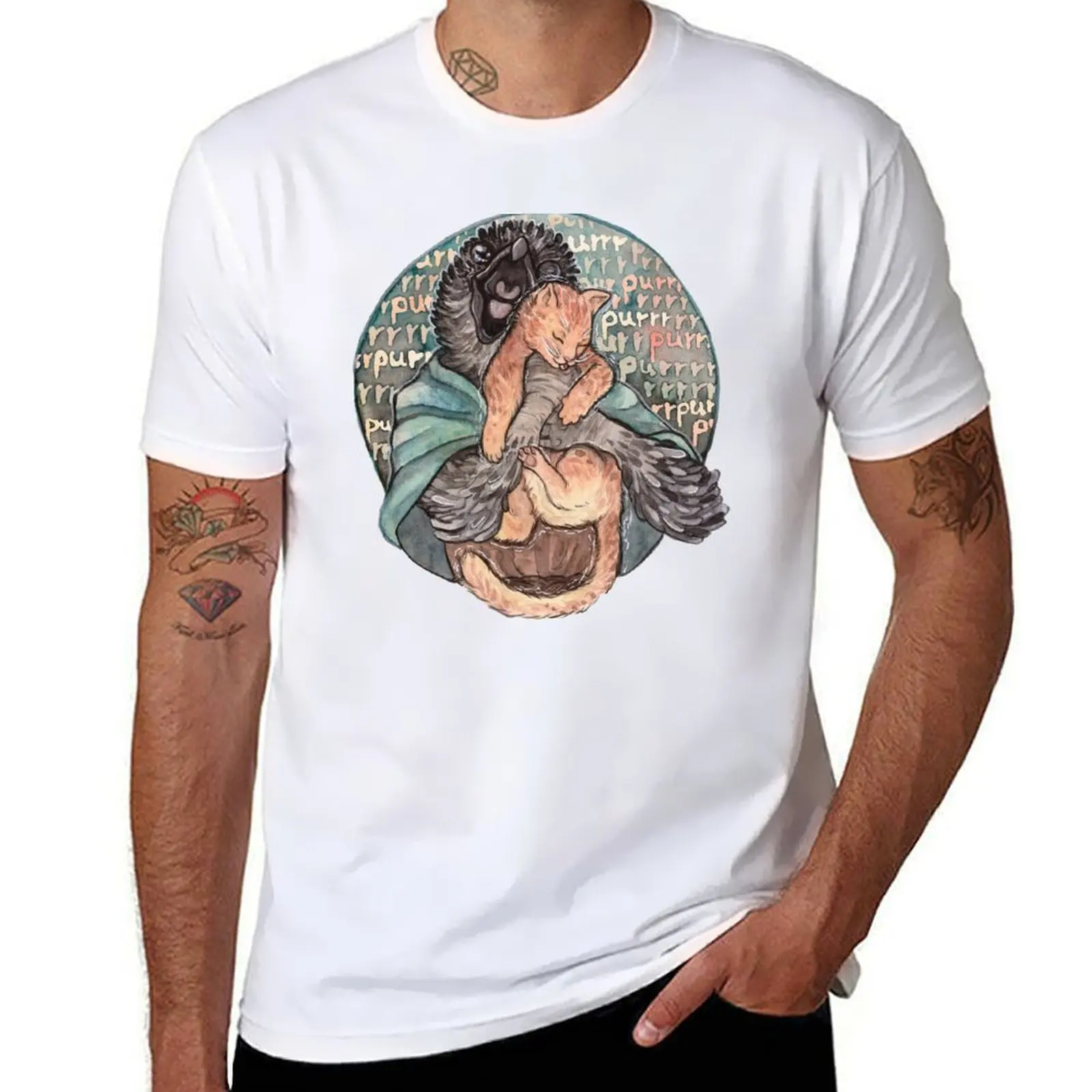 

aarakocra and cat T-Shirt men t shirt cotton 100% man t shirts cotton T-Shirt