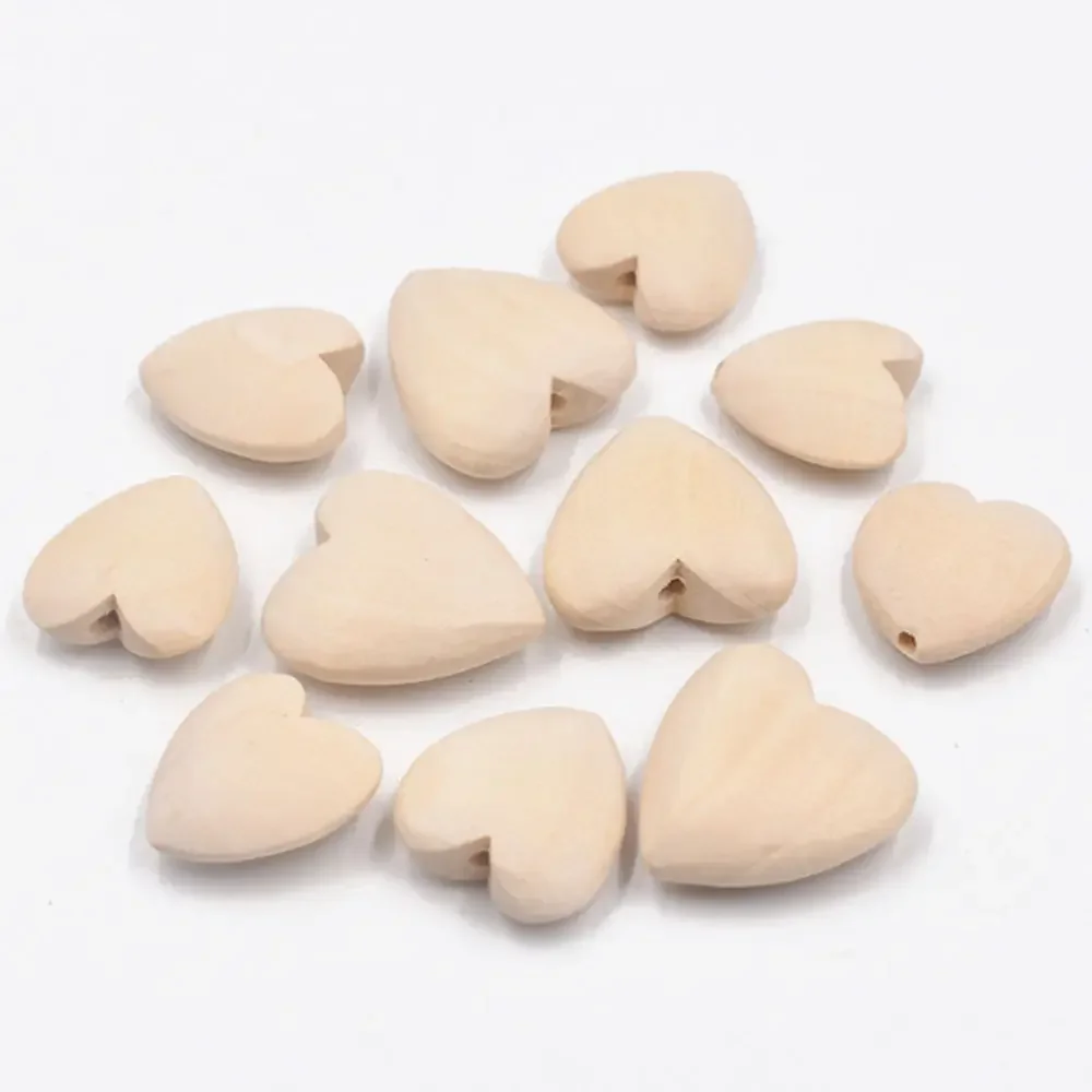 WB14 10Pcs Heart-shaped Wood Spacer Bead Natural Wood Color Eco-Friendly Wooden Beads DIY Jewelry Making handmade