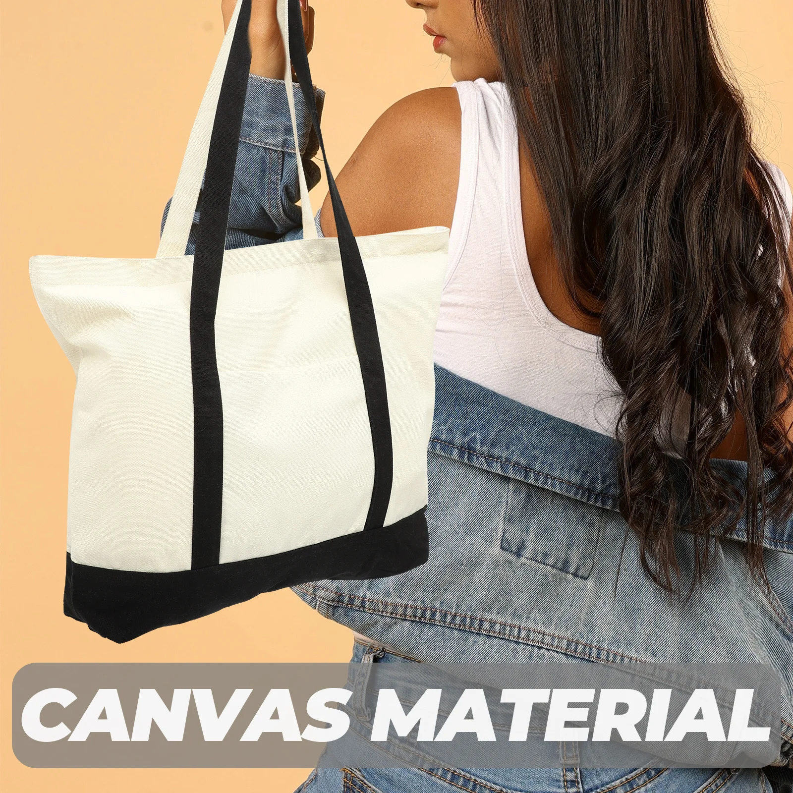 

Large Canvas Tote Bag Heavy Duty Reusable Grocery Shopping Bag with Side Pocket for Women Outdoor Travel Work Commute Daily