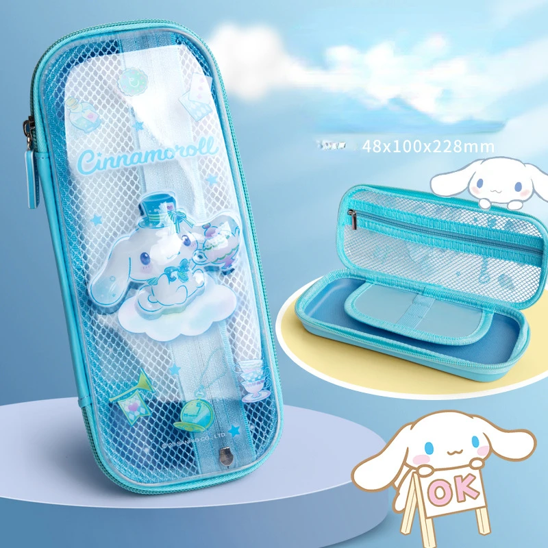 Sanrio Hello Kitty My Melody Cinnamoroll Pencil Box Girl Pencil Case Kuromi Cartoon Cute Transparent Pencil Bag