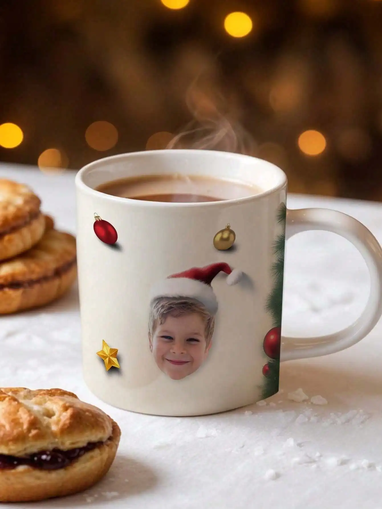 1pc Custom Face Mug Personalized Santa Hat Mug Double Sided Coffee Cup Christmas Gift for Mom Dad Family Boyfriend Girlfriend