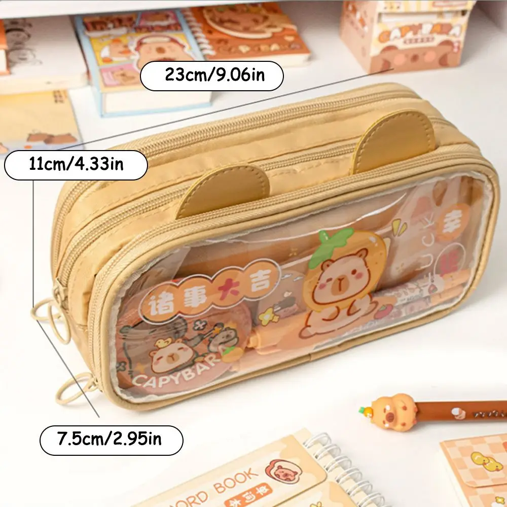 Cute Canvas Capybara Pen Bag Large Capacity Student Stationery Stationery Box Pen Box Pencil Bag