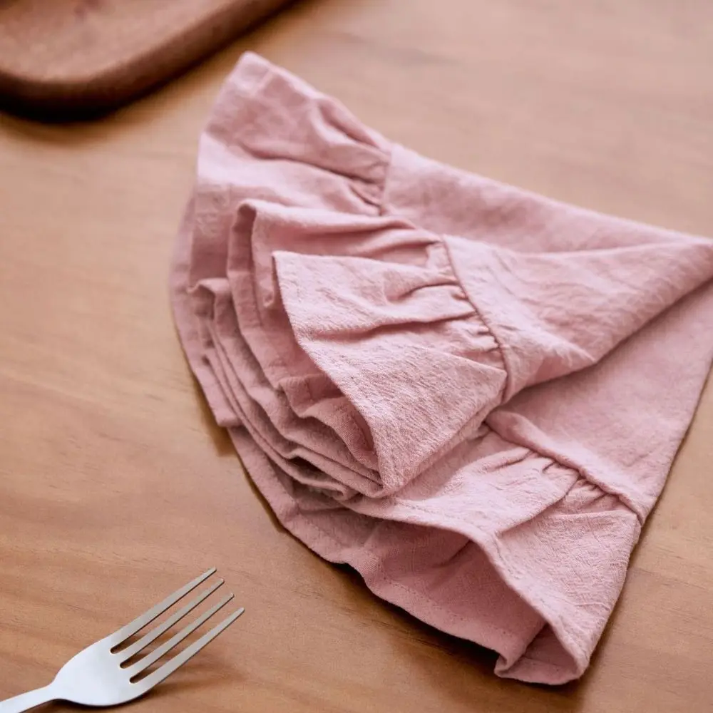 Soft Solid Color Ruffled Placemats Round Cotton Rustic Placemat Cloth Napkins for Wedding Decoration Table Decor