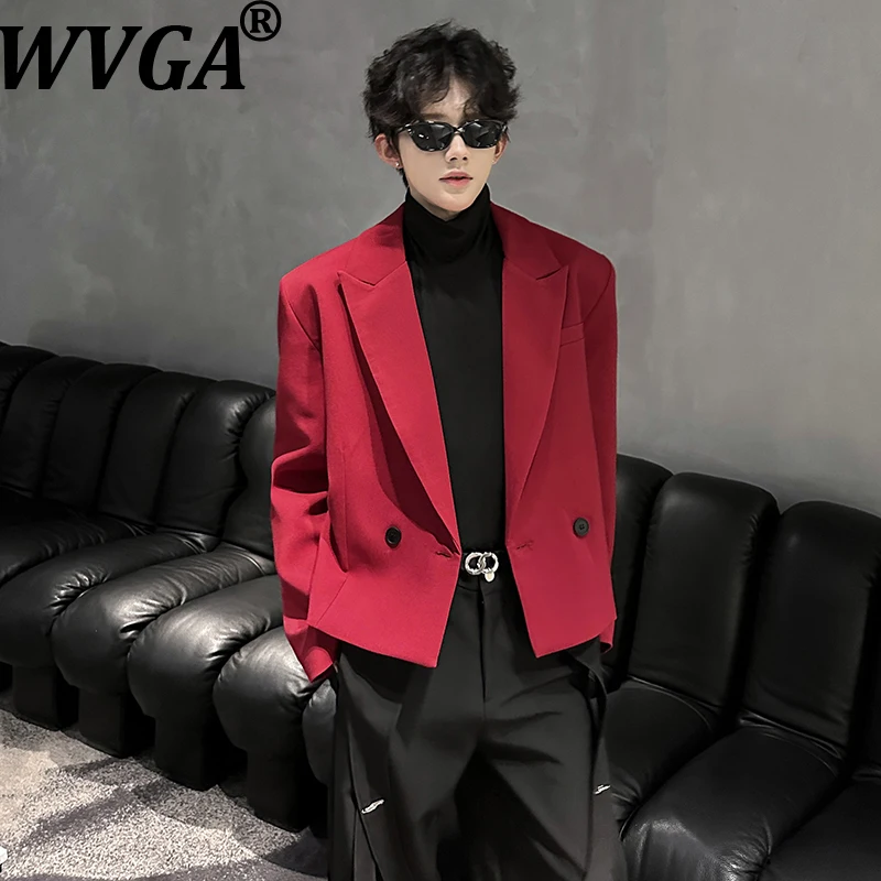 

WVGA Spring Autumn New Men Tide Padded Shoulder Trendy Short Blazer Niche Chic Casual Turn-Down Collar Suit Coats Ins Y2K W15927