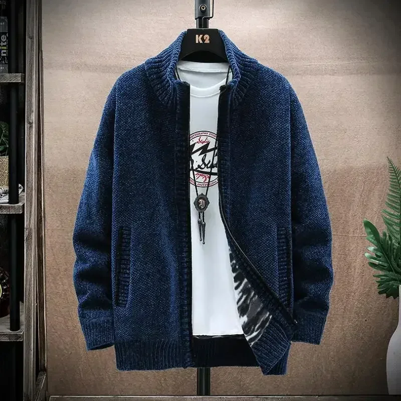 Men Turtleneck SweaterCoat 2024 Autumn Winter Wool Thick Warm Sweater Jackets Zipper Solid Casual Knitted Cardigan mens clothes