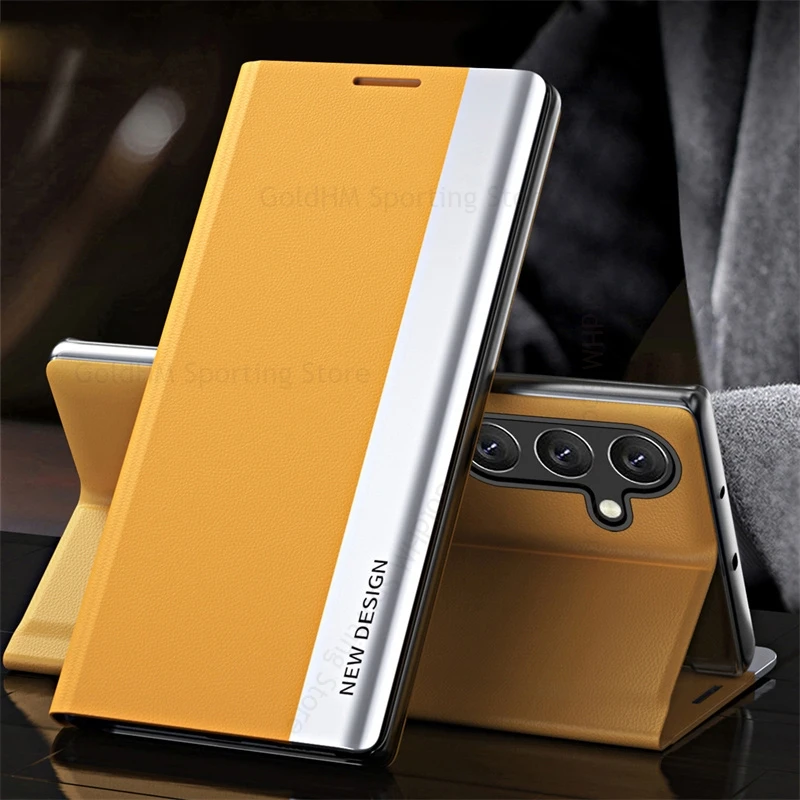 

6D Plating Leather Phone Case For Samsung S25FE S24 S25 Ultra S23 S21 S22 Plus 5G Full Protection Magnetic Flip Book Stand Cover