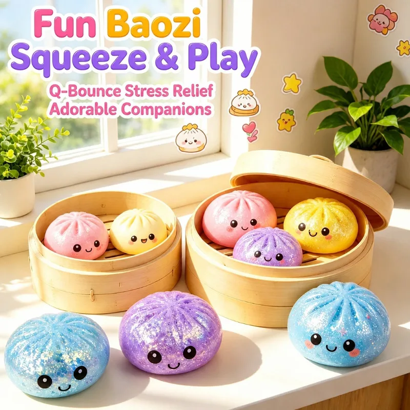 Simulation Dumpling Squishy Rebound Soft Squeeze Stress Ball With Bamboo Steamer Box Anti-Stress Toy Sensory For Creative Gift