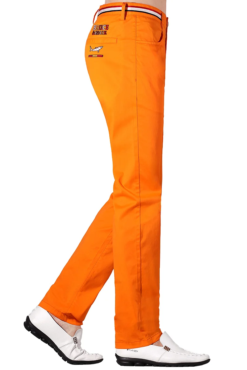 New Summer Orange Casual Men\'s Pants Fashions Loose Straight Trousers for Me 97%cotton Stretching Fabric Bruce&Shark Big Size 40