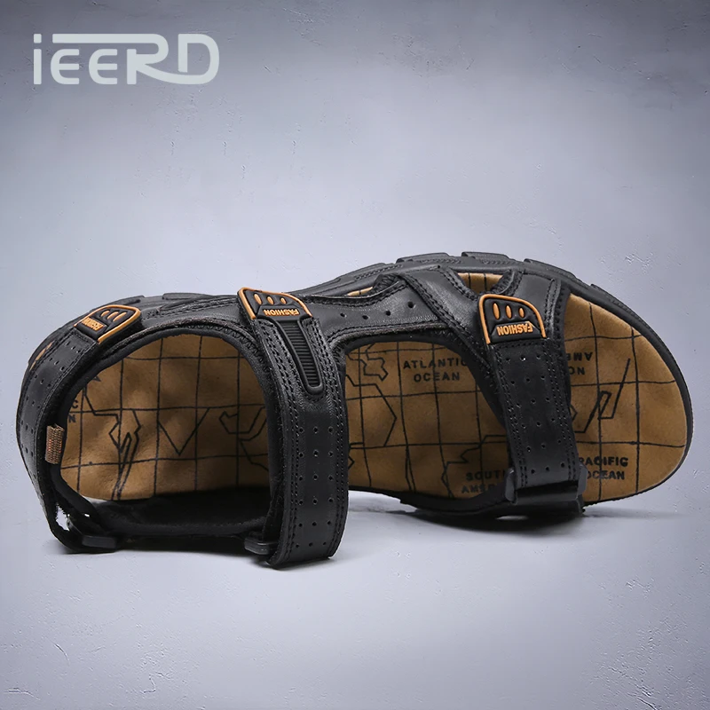 Men's Summer Leather Sandals With Arch Support And Massage, Anti-Slip For Beach And Outdoor Wading, Large Size_voghion.com