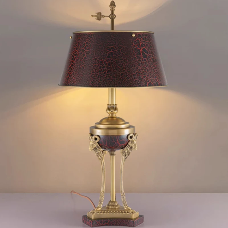 Classical copper sculpture ram table lamp python leather lampshade bar cabinet porch decoration bedside brass table lamp