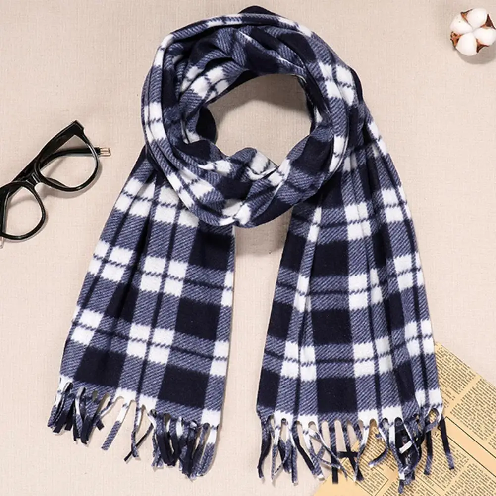 

Gift Scarf Plaid Print Double-sided Velvet Scarf with Tassel Decoration Autumn Winter Fashion Accessory for Warmth Style Men