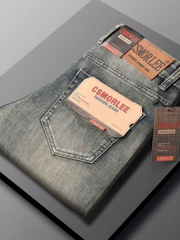 Washed Heavy Duty American High Street Straight Leg Jeans Men Summer Thin Big Brand Vintage Long Trousers Casual Wear