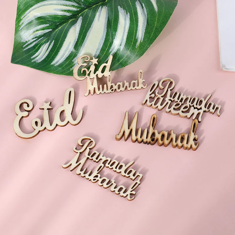 15Pcs Hollow Eid Mubarak Letter Wooden Chips Ramadan Table Decorations For Home Islamic Muslim Party Favor Decor Supply Eid Gift