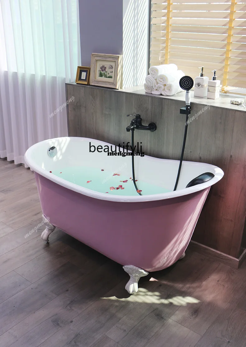 Free-standing cast iron enamel princess household small-sized bathtub 1.4m 1.5m long ceramic deep-soaking bathtub
