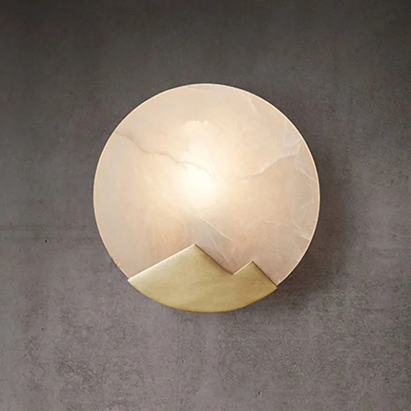 Spanish Simple Circular Disk Marble Wall Lamp Living Room Background Wall Light Copper Restaurant Hallway Balcony Villa Hotel