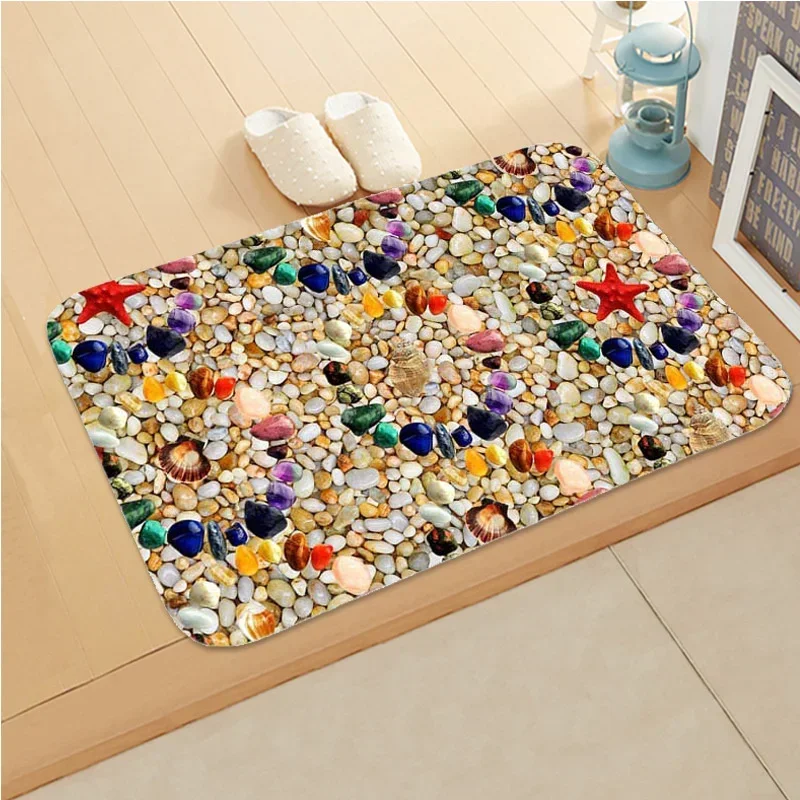 Colour Stone Pattern Bedroom Anti-Slip Shop Home Decor Doormat Kitchen Bath Soft Entrance Door Mat Coral Velvet Soft Carpet Rug