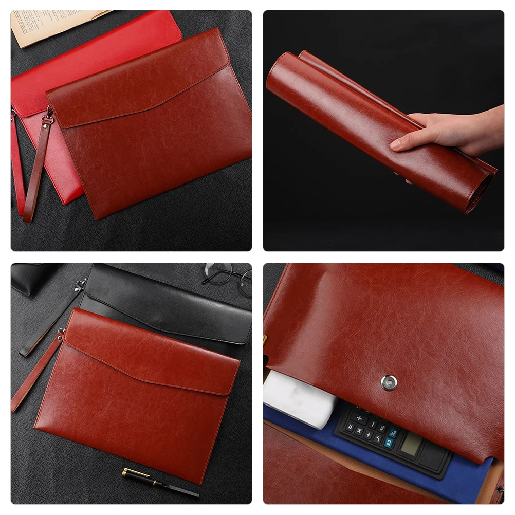 

Large Capacity A4 Document Organizer Pu Folder Bag Waterproof Design Portable File Folder For Business Men Women Receipt
