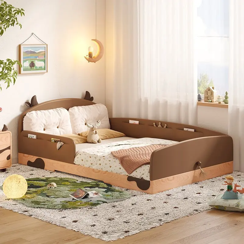 Island platform bed Solid wood children's bed with guardrail Boys single bed Girls room